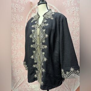 Black 100% Silk Embroidered Jacket | Boho Luxe | 1X